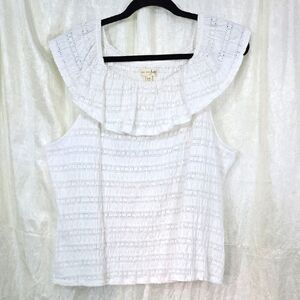 maison Jules Womens Flounce Knit Blouse White Sz XXL